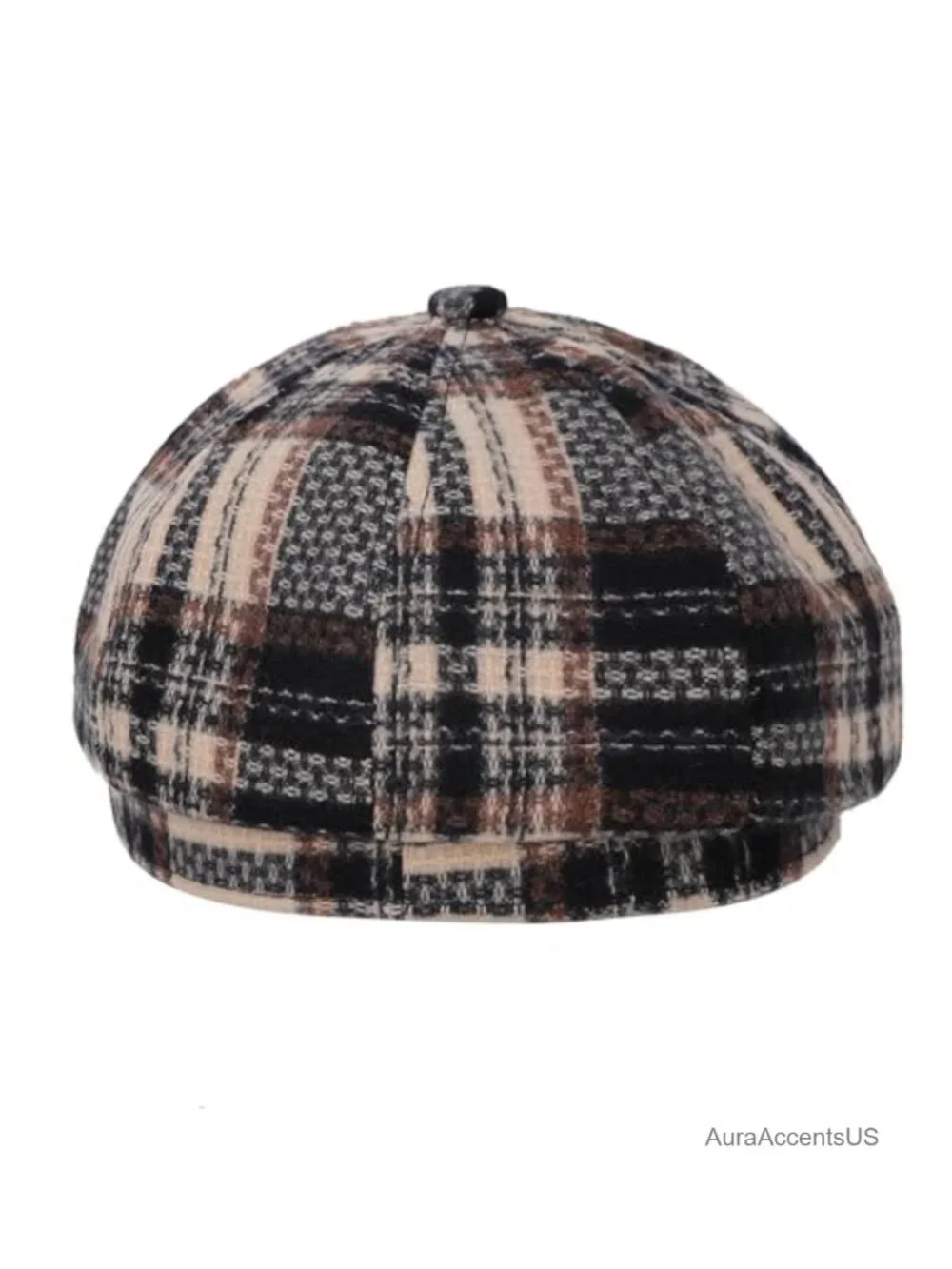 Womens Vintage Plaid Newsboy Hat Faux Leather Visor Cabbie Beret